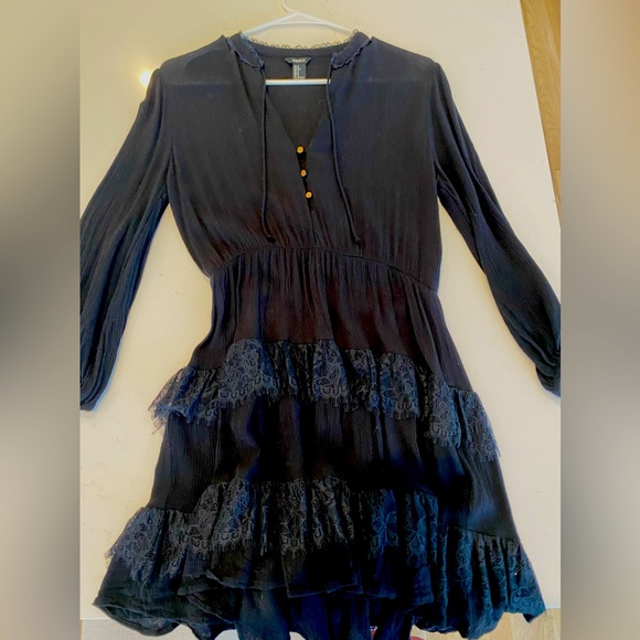 Forever 21 black boho lace trimmed dress size small - Picture 9 of 10